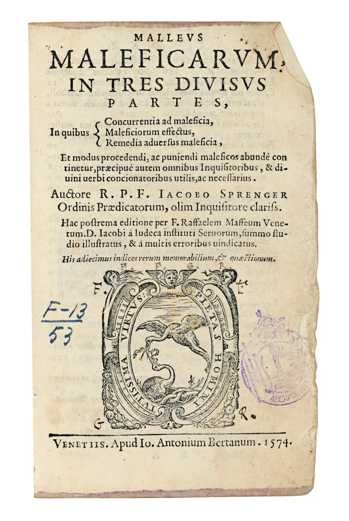 2013 Csk 09702 0350 000Strenger Jacobus Malleus Maleficarum In Tres Divisus Partes In Quibus110800